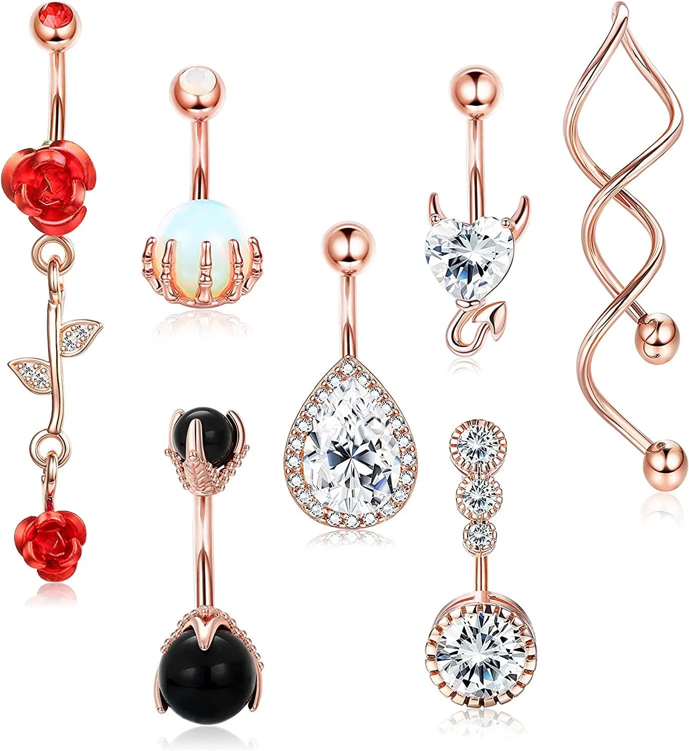 14G 316L Edelstahl Dangle Bauchknopf Ringe für Frauen Clear CZ Reverse Rose Flower Navel Ringe Kurven Barbell Körper Piercing Schmuck