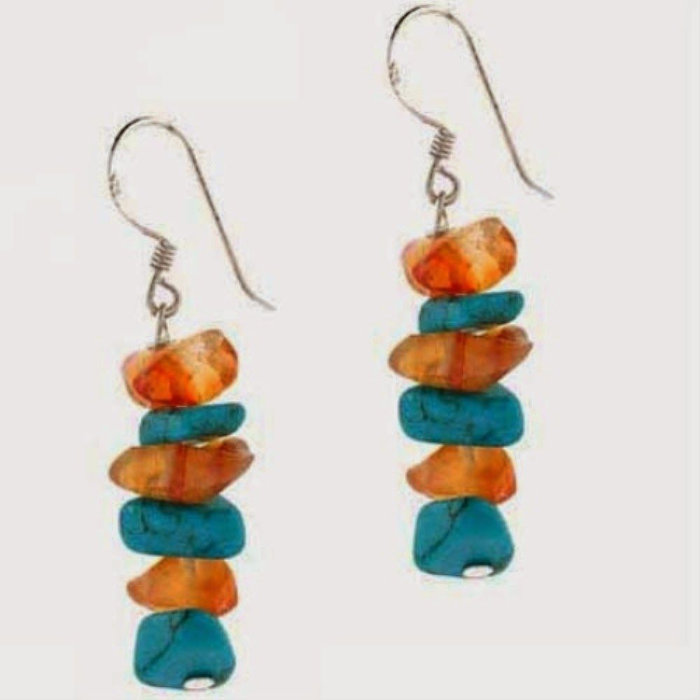 Sterling Silver Carnelian & Created Turquoise Chip Ohrringe