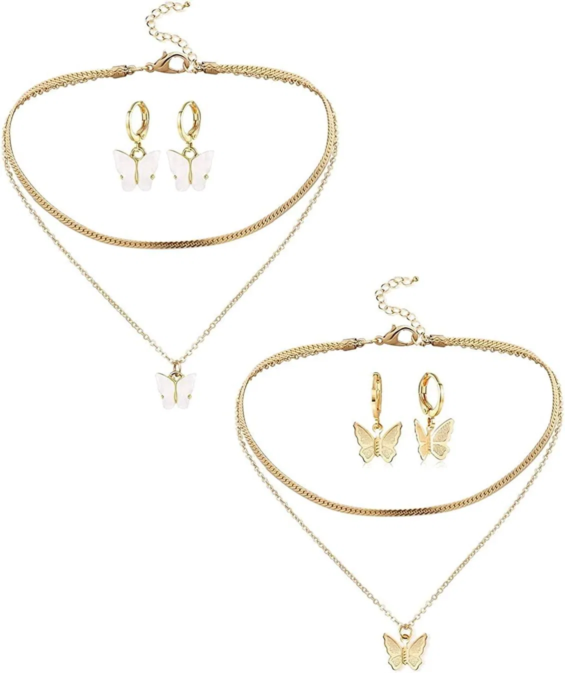 Schmetterling Halskette Ohrringe Set für Frauen Schmetterling Layered Choker Kette Schmetterling Huggie Hoop Ohrringe Schmetterling Set für Frauen