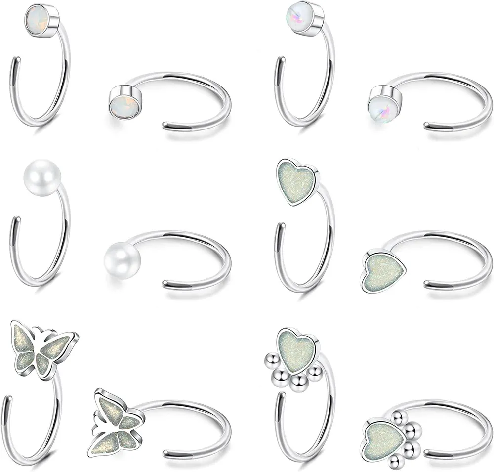 6 Paare Half Hoop Ohrringe Edelstahl kleine Hug Hoop Ohrringe winzige Ball Herz Paw Schmetterling Opal Huggie Knorpel Hoop Ohrringe für Frauen Teen Mädchen