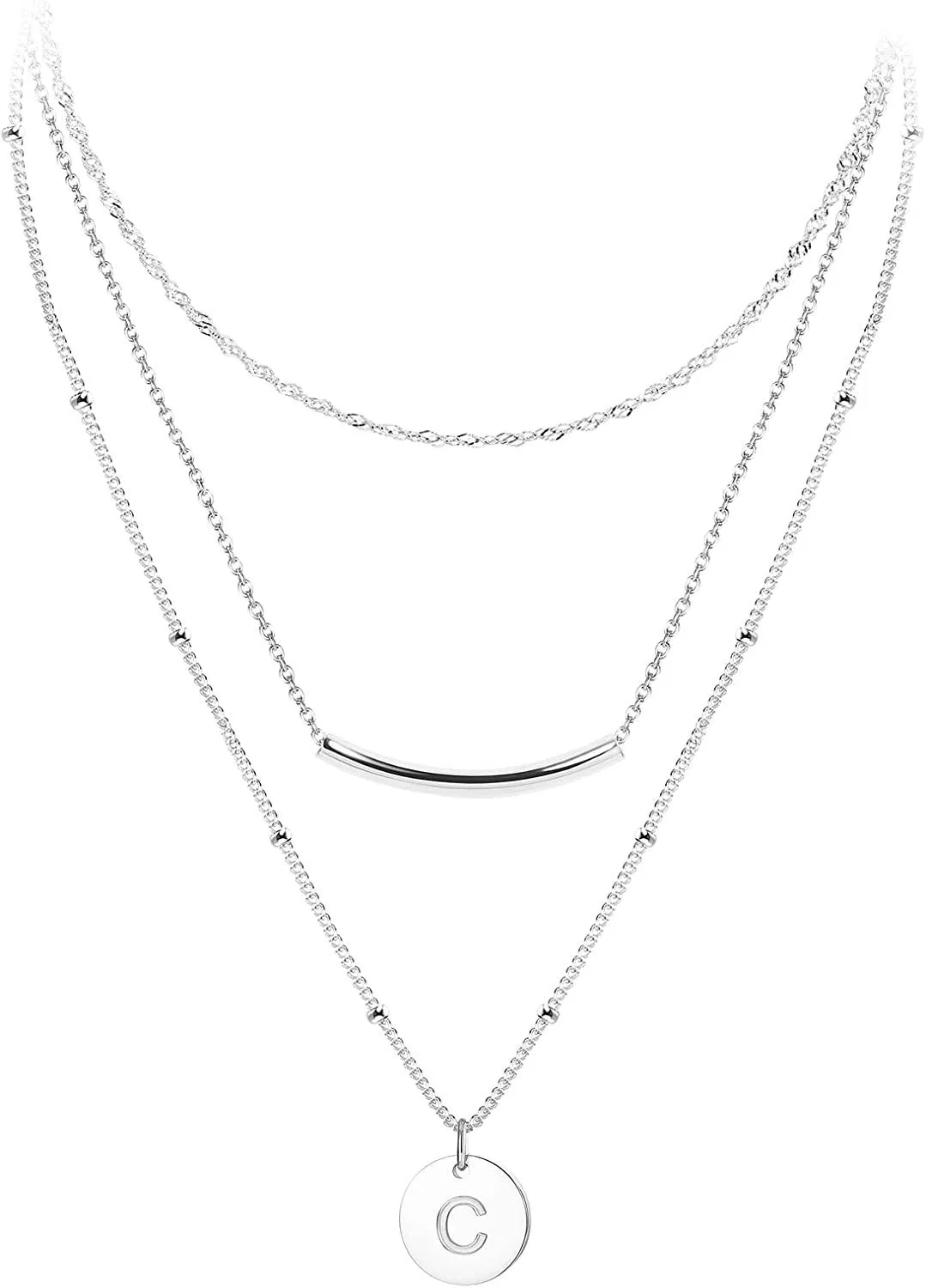 3Pcs Brief Anhänger Halskette Dainty Layered Coin Kette für Frauen Edelstahl Personal Disc Gravur Hammered Name Choker Halskette Brief Geschenke
