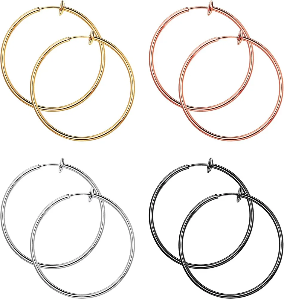 4 Paare Edelstahl Fake Hoop Ohrringe für Frau Männer Big Clip On Hoop Ohrringe Set Non-Pierced Ohr