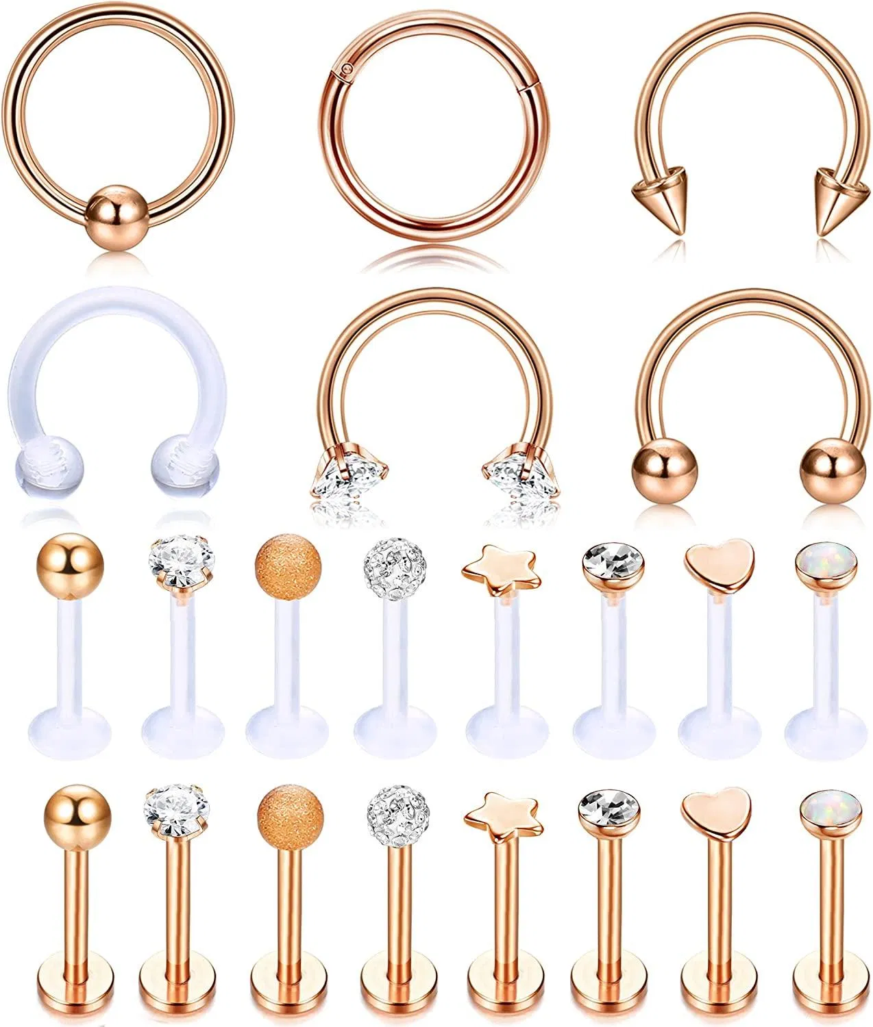 16G Septum Tragus Ohrringe Studs Hoops für Männer Frauen Edelstahl Acryl Knorpel Helix Daith Rook Ringe Bioflex Monroe Lippen Labret Piercings