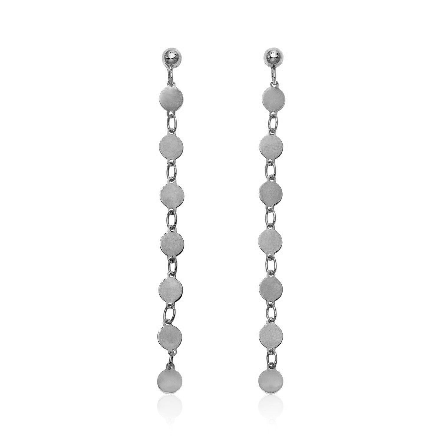 14 Karat Weißgold Post Dangle Ohrringe mit polierten Kreisen
