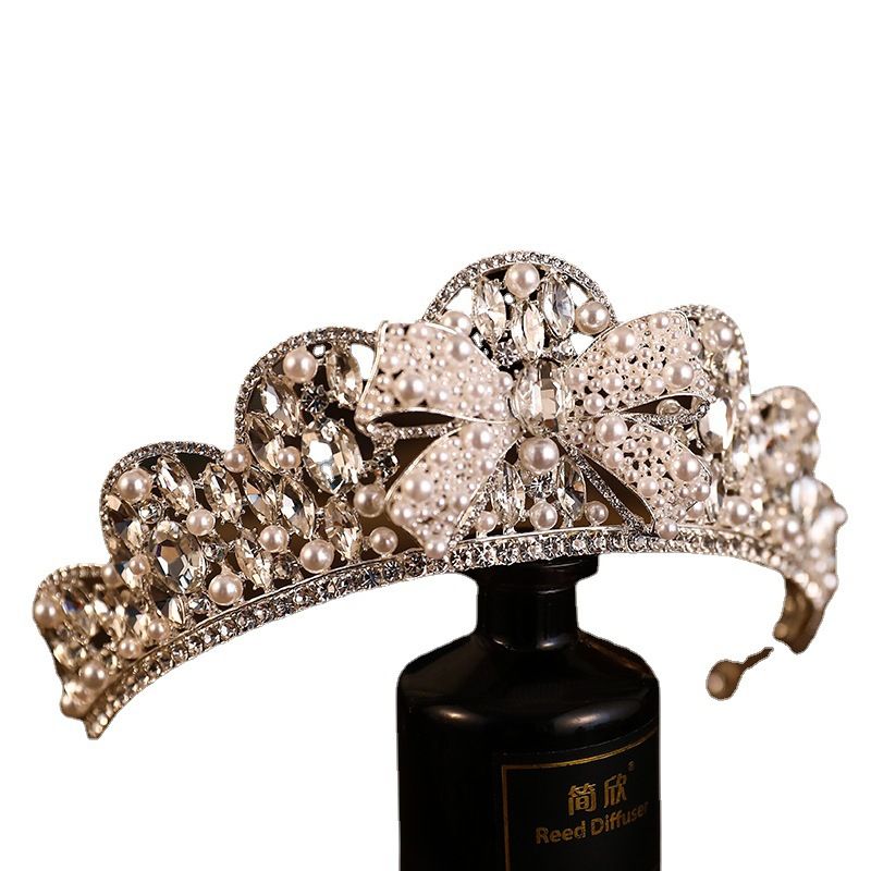 Rhinestone Crown Alloy Pearl Bow Hochzeitsplatte Crown Hair Hoop