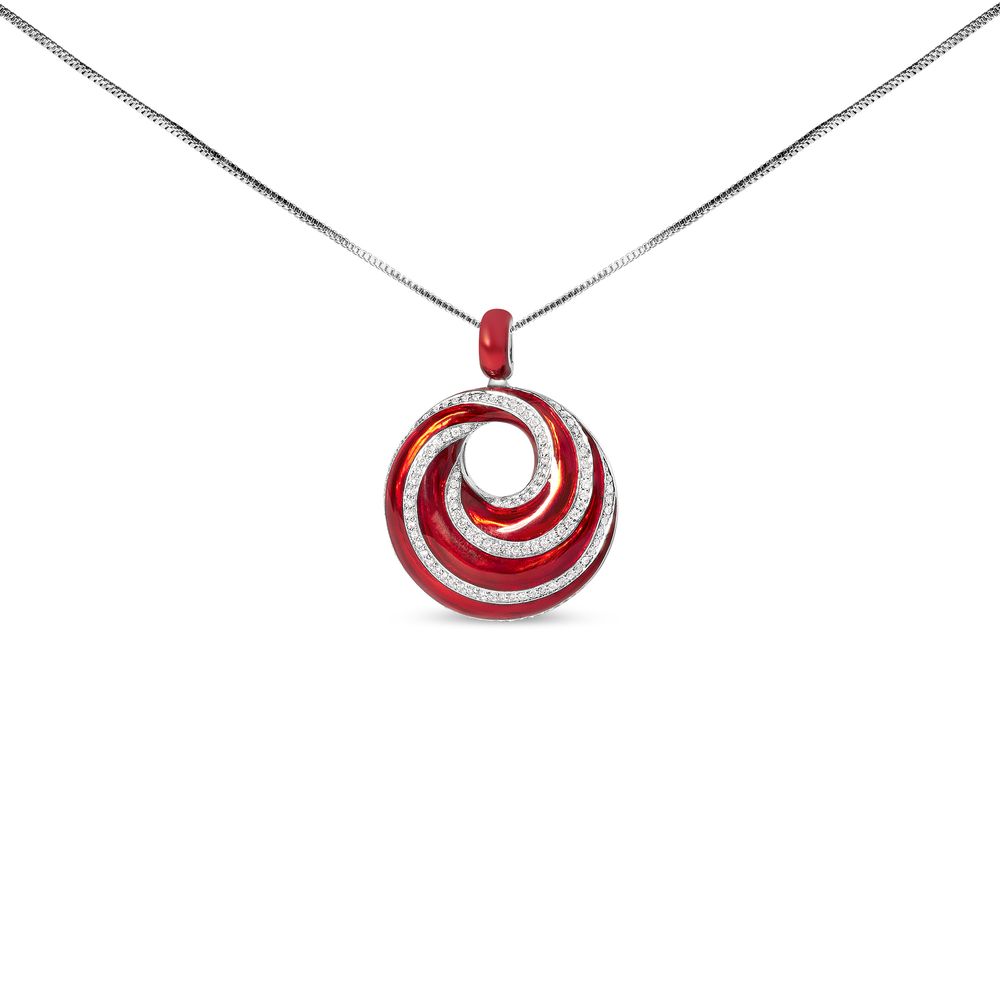 .925 Sterling Silber Rot Email und 1/2 Diamant Endless Swirl Medallion 18