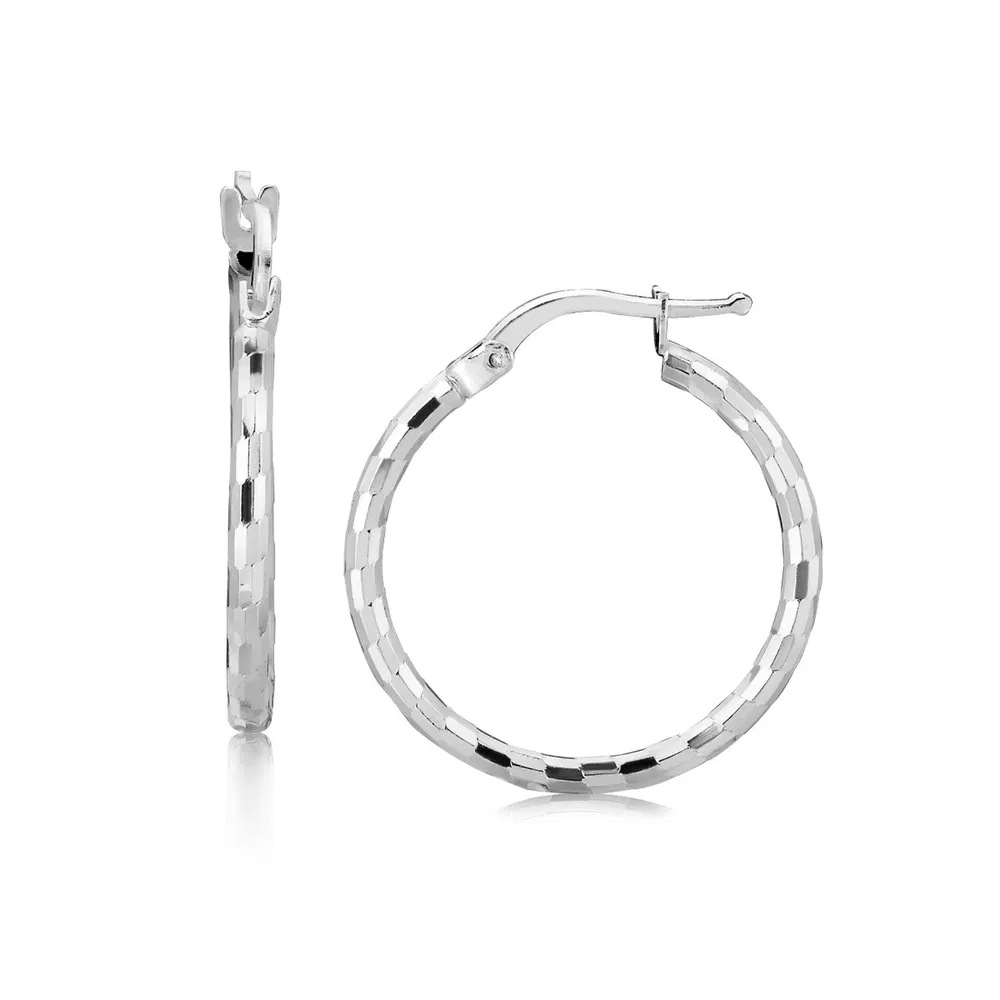 Sterling Silber Diamant Cut Hoop Ohrringe mit Rhodium Plating (2x20mm)