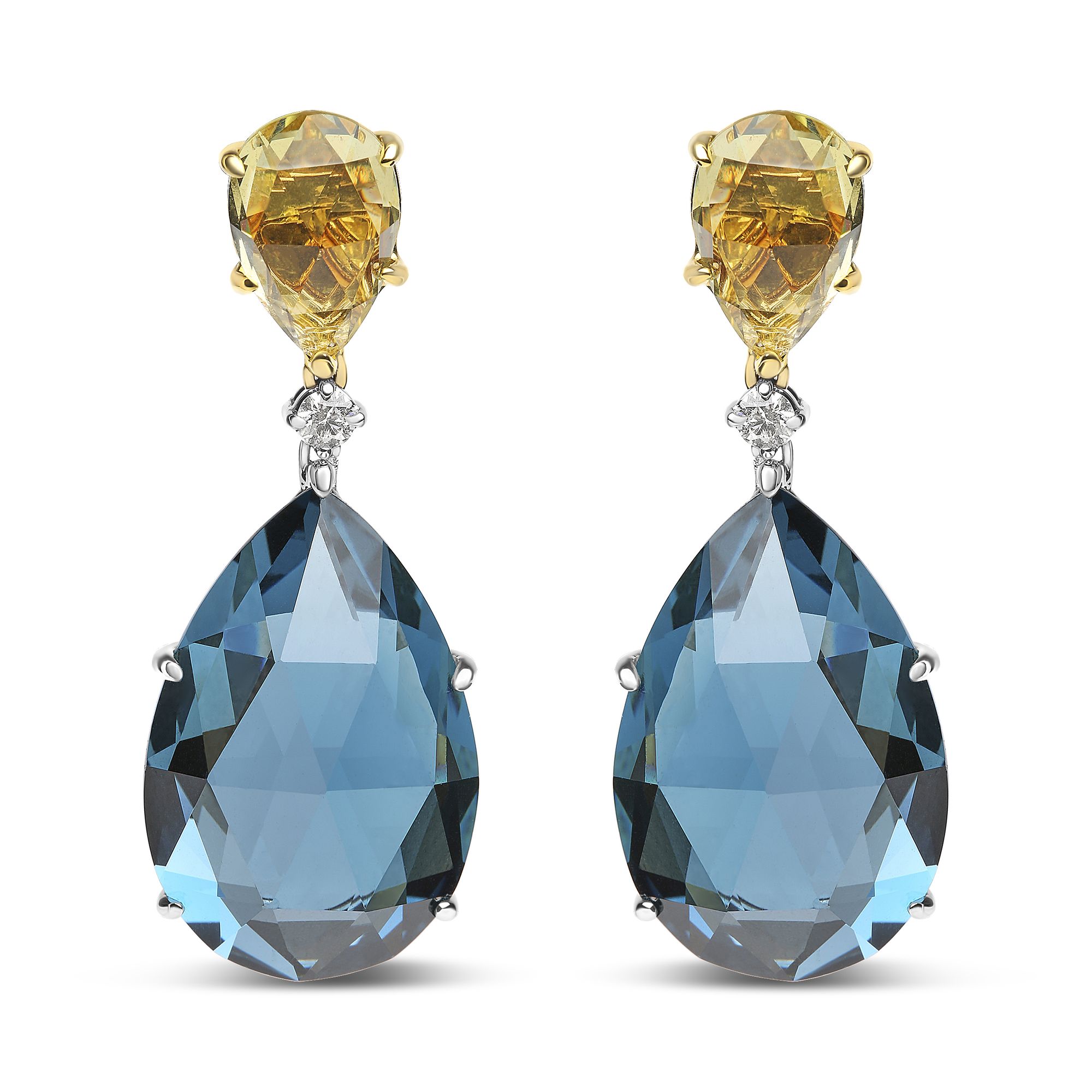 18 Karat Weiß - und Gelbgold 1 / 5 Cttw Diamant mit Pear Cut Lemon Quarz und Pear Cut London Blue Topaz Edelstein Dangle Ohrring (G-H Farbe, SI1 - SI2 Klarheit)