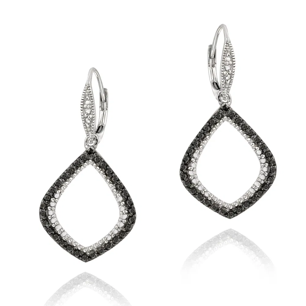 Sterling Silver Black Diamond Accent Teardrop Dangle Leverback Ohrringe