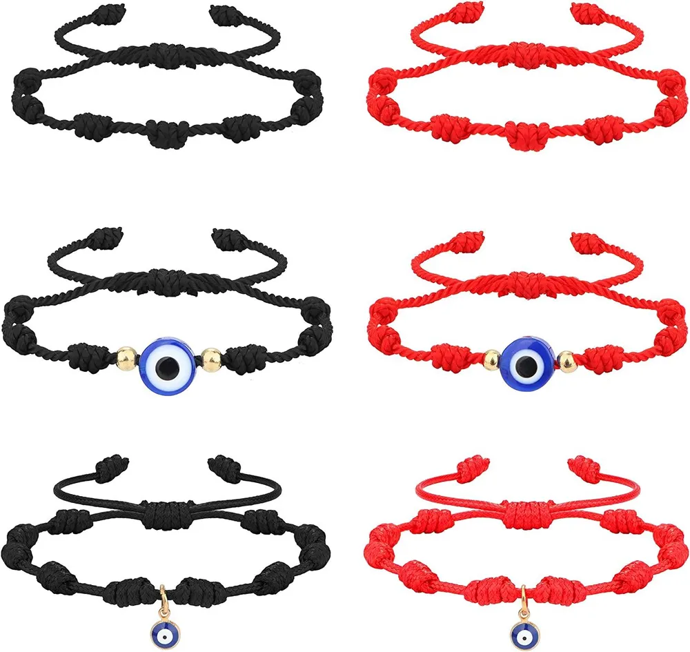 6pcs Evil Eye 7 Knoten Armbänder zum Schutz Glück Kabbala Rote Saiten Armbänder Faden Hamsa Amulett Armbänder für Frauen Männer
