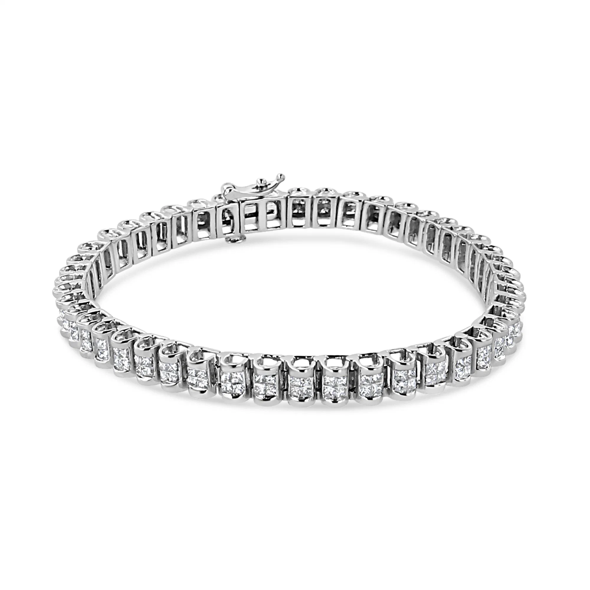 14 Karat Weißgold 3.00 Cttw Princess Diamond Composite Link Tennis Armband (I-J Farbe, I1 - I2 Klarheit) - 7.25