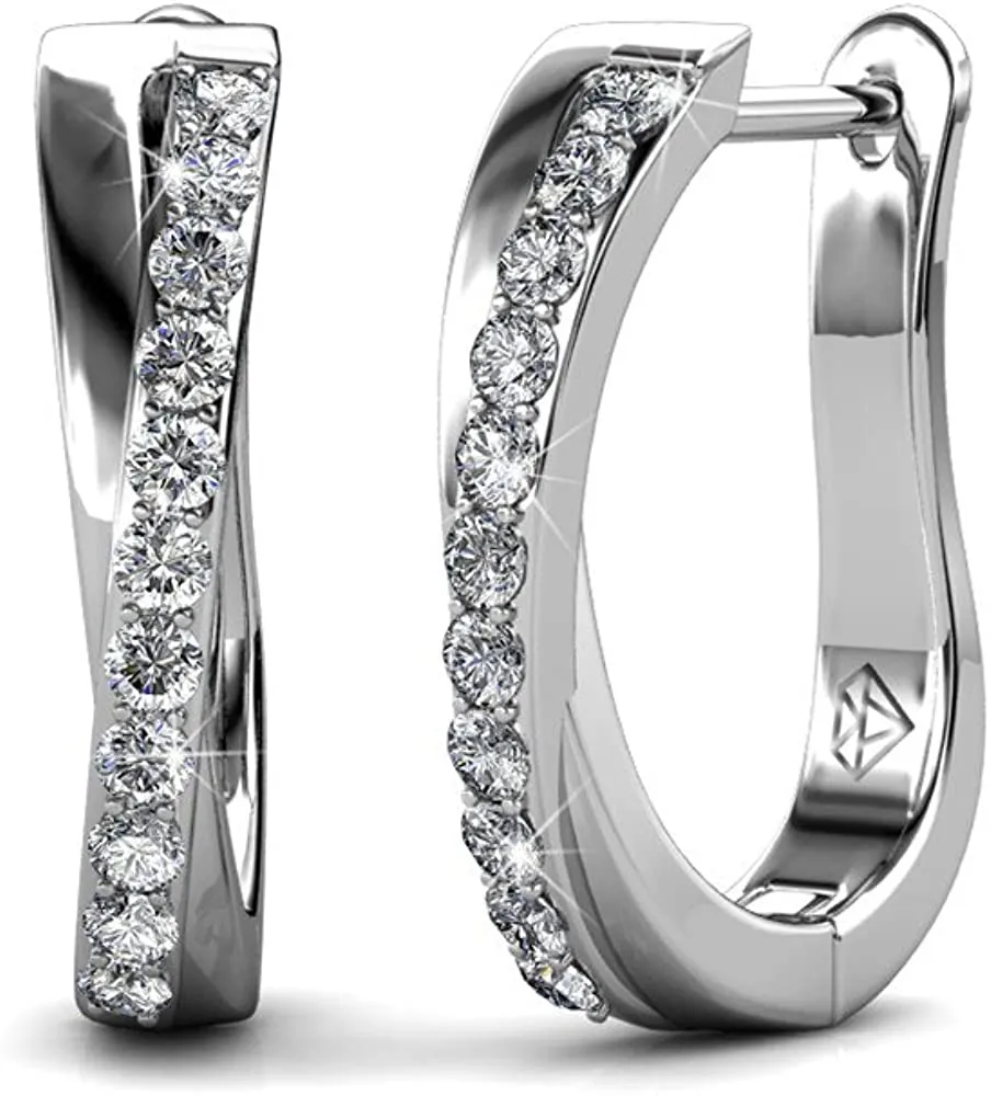 Weißgold plated Hoop Ohrringe für Frauen Twisted Silber Hoops Ohrringe Set mit Round Cut Cubic Zirkonia simuliert Diamant Kristalle