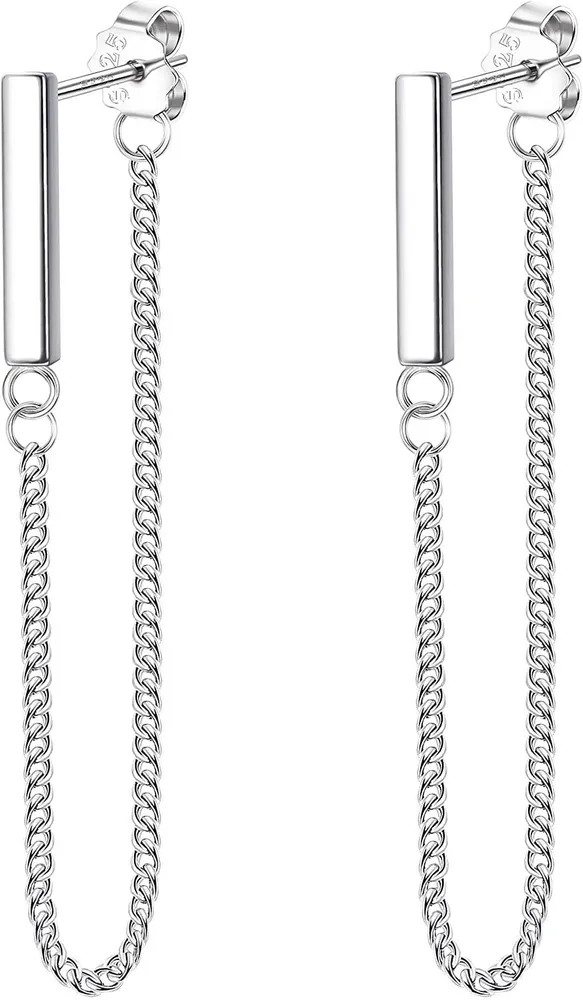 925 Sterling Chain Stud Ohrringe für Frauen Minimalist Bar Stud Ohrringe 3mm Ball Stud Ohrringe mit Kettenwinkel