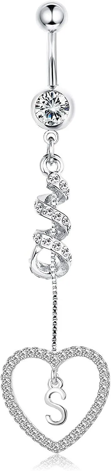 14G Bauchknopf Ringe Dangle mit Initialen für Frauen Mädchen Dangle Nabel Ringe 316L Chirurgisch gekrümmter Nabel Barbell Dangle Belly Piercing