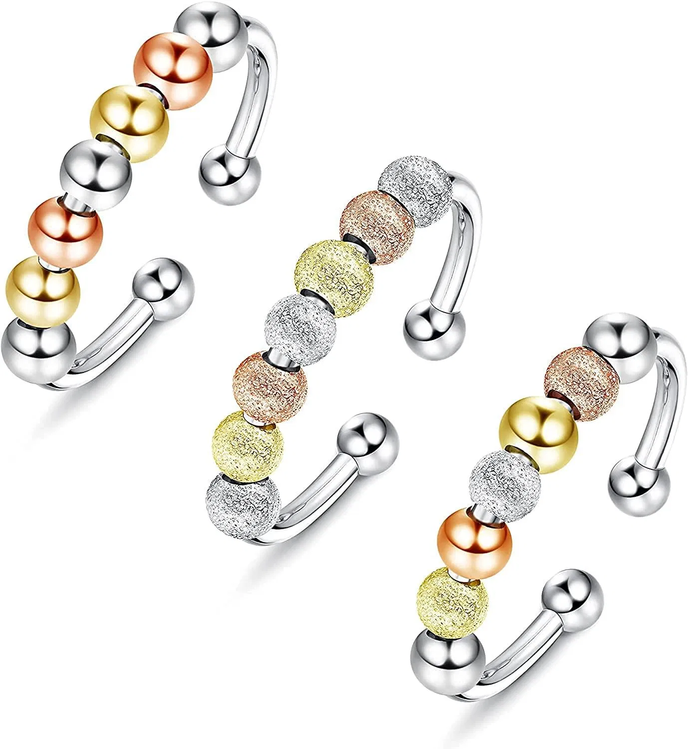 Angstring für Frauen Männer 18K Goldplated Spinner Ring für Stress Linderung Fidget Ring mit Perlen Dainty Cute Trendy Austauschbare Stackable Ringe Set Größe 7