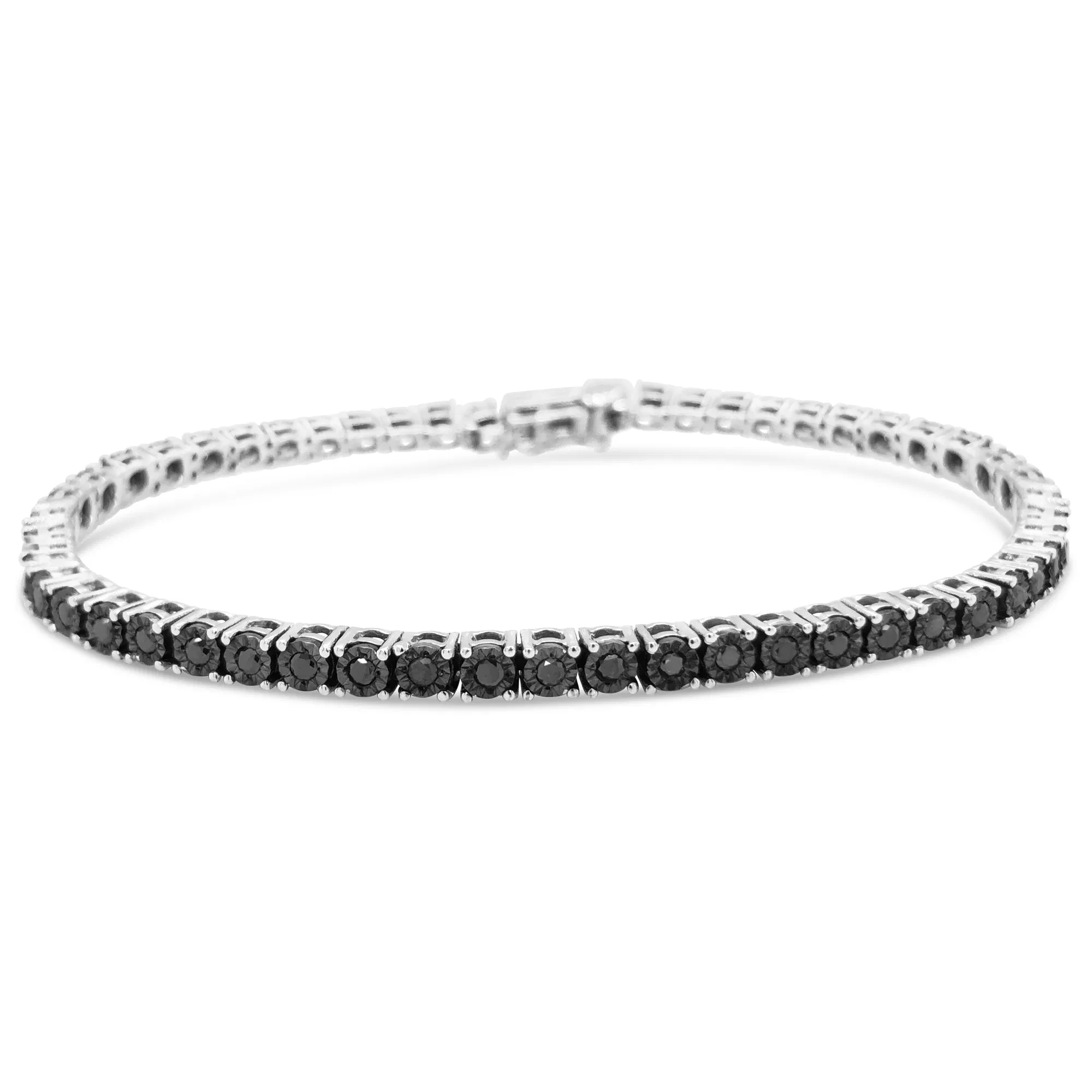.925 Sterling Silber 1.0 Cttw Wunder-Set behandelt schwarzer Diamant Round Miracle Plate Tennis Armband (Schwarz Farbe, I3 Klarheit) - 7.25