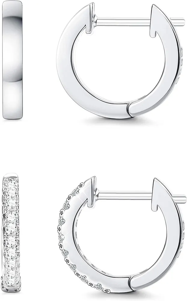 2Paare 925 Sterling Silber kleine Schleife Ohrring für Frauen Kubik Zirkonia winzig kleine Huggie Hoop Ohrring