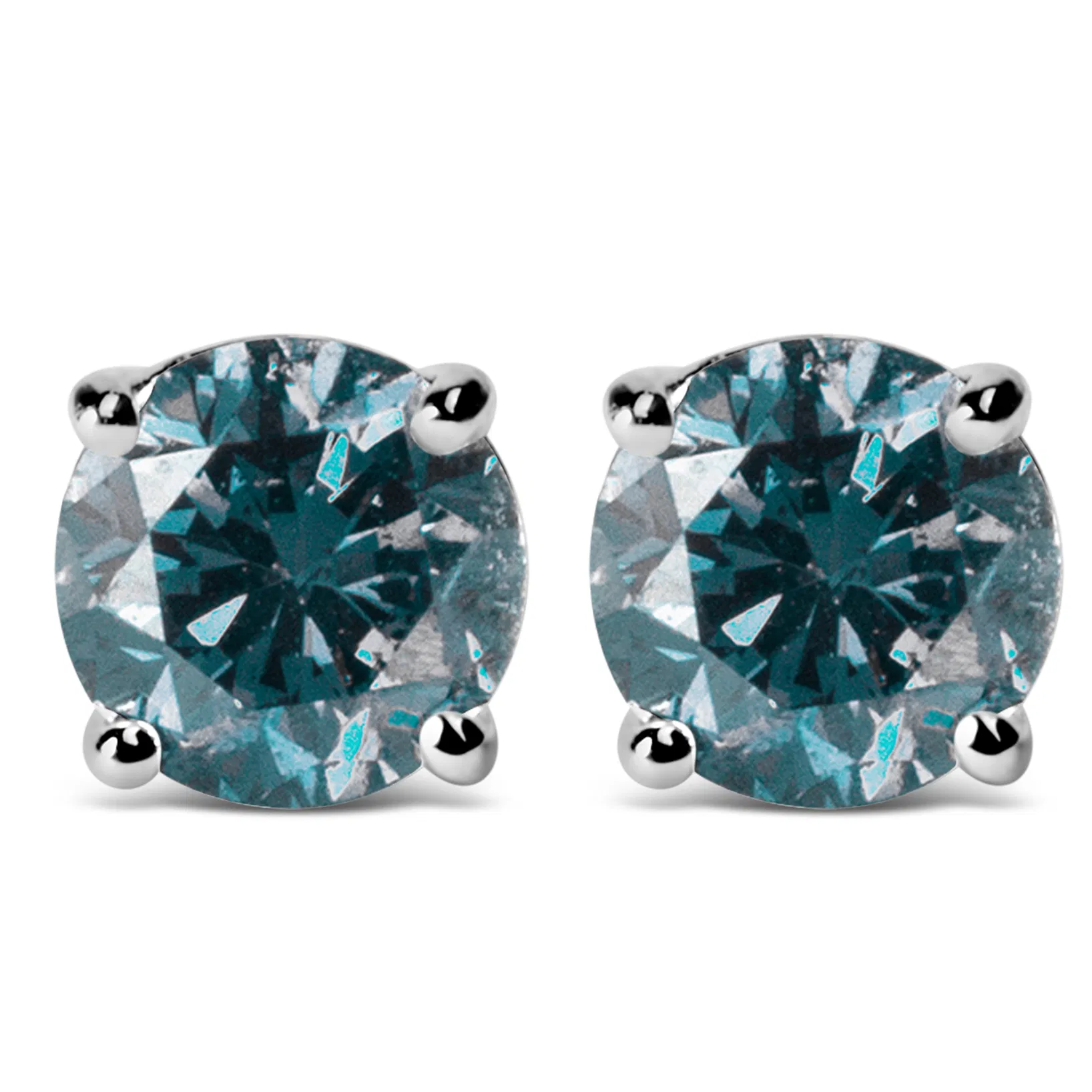 14K Gold Round Brilliant Cut Lab Grown Blue Diamond 4 - Prong Classic Solitaire Stud Ohrringe mit Pushbacks