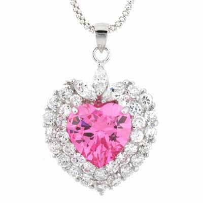 Sterling Silber Pink & Clear CZ Herz Anhänger