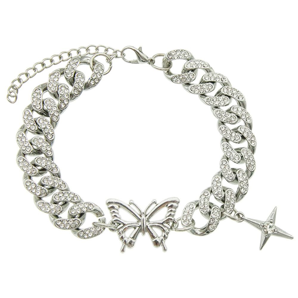 Glanzende Rhinestone Schmetterling Hip Hop Kuban Link Kette Armband für Frauen Männer Party Rave Armband Schmuck