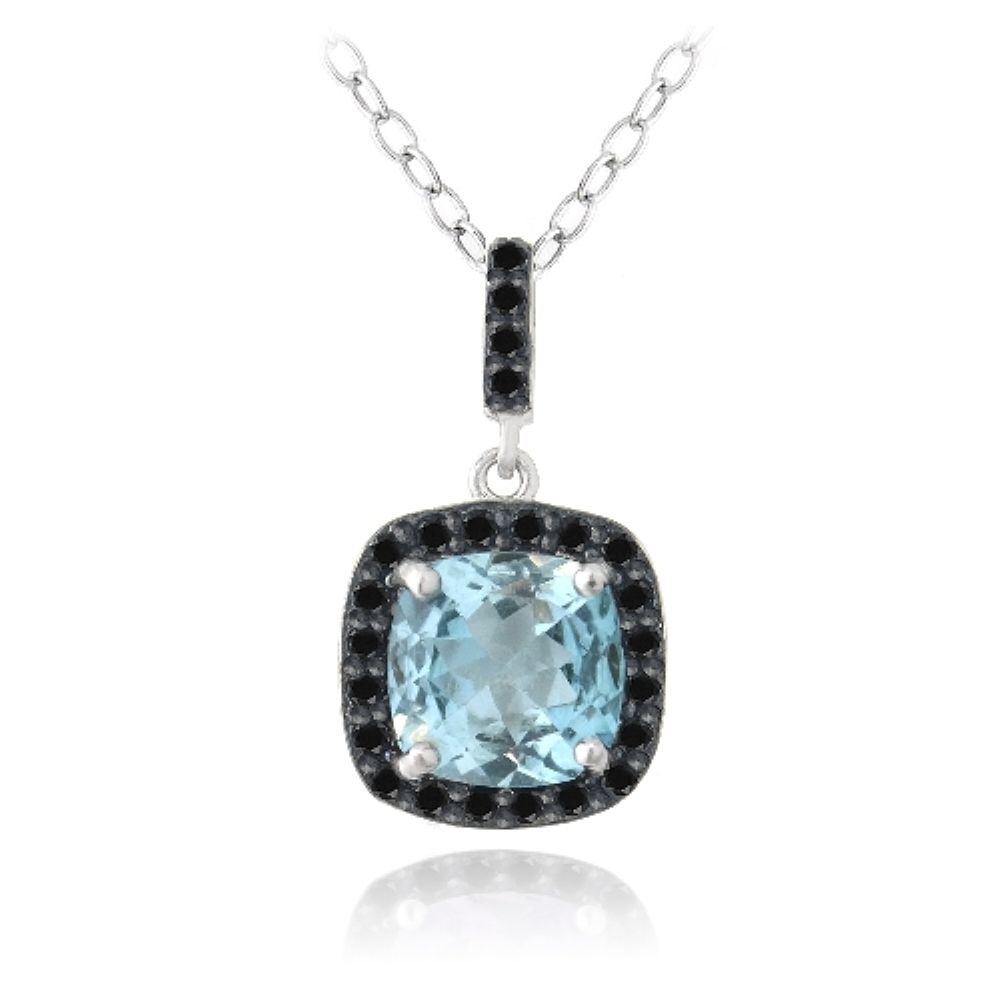 Sterling Silber 4ct Blau Topaz & Schwarz Spinel Quadrat Halskette