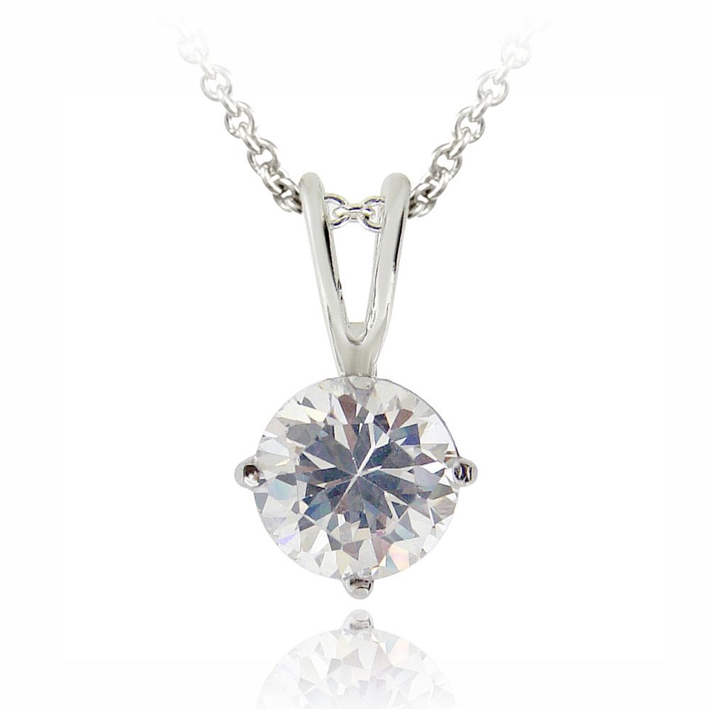 Silberton 2ct CZ Runde Solitaire Halskette, 8mm