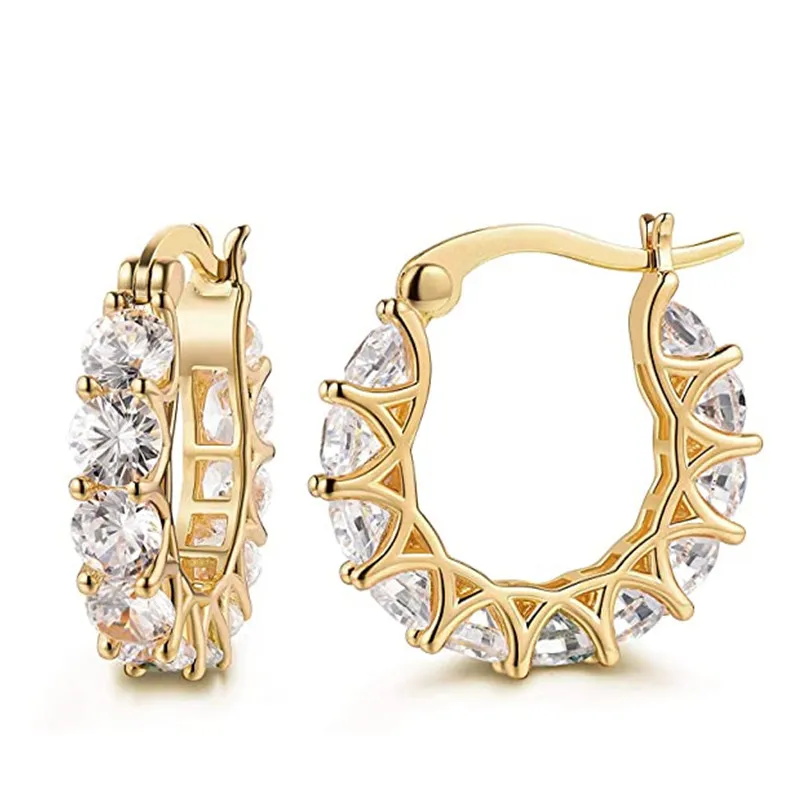 Huitan Full Paved Crystal CZ Hoop Ohrringe für Frauen Glanzende Accessoires Hochzeitsfeier Delicate Geburtstagsgeschenk Statement Schmuck