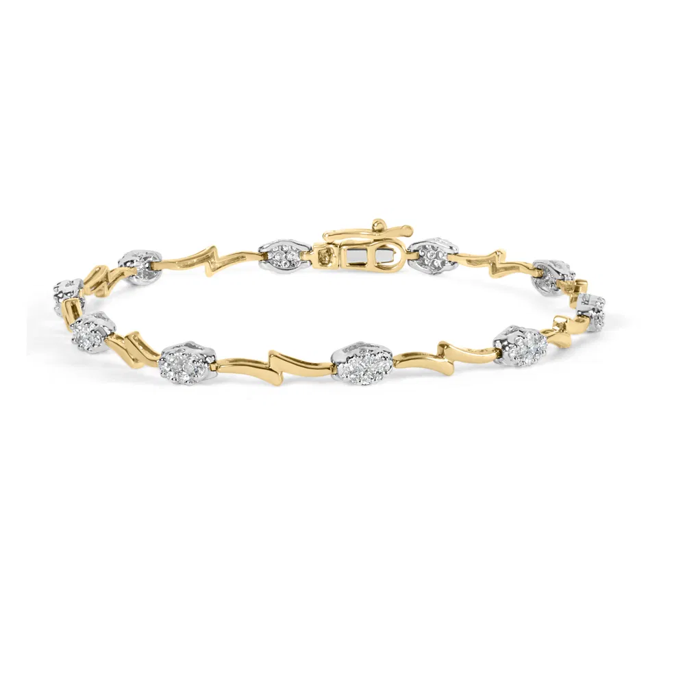 10K Weiß - und Gelbgold 1,00 Cttw Diamant Oval Shape Cluster Link Armband (I-J Farbe, SI2 - I1 Klarheit) - 7