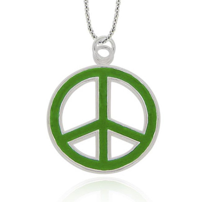Sterling Silber Grün Emaille Open Peace Sign Hänger