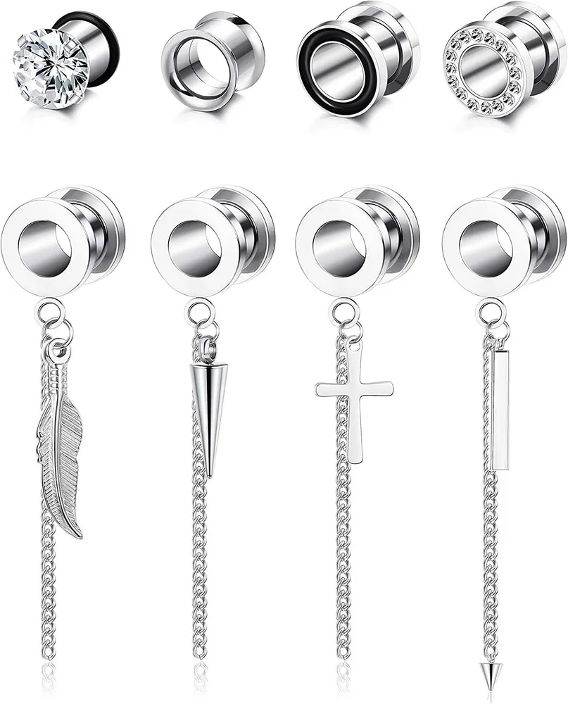 8pcs Ohrmessgeräte Stretching Kit Edelstahl Kreuz-Form Dangle Tunnel Stecker Drop Ohrringe Ohrmessgeräte Expander Set Körper Piercing Schmuck