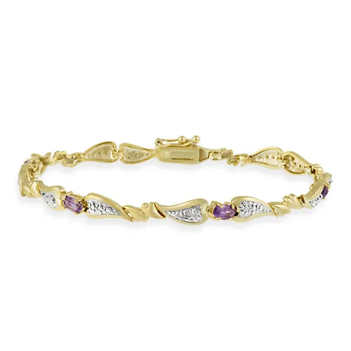 18 Karat Gold über Sterling Silber Amethyst & Diamant Accent Heart Link Armband