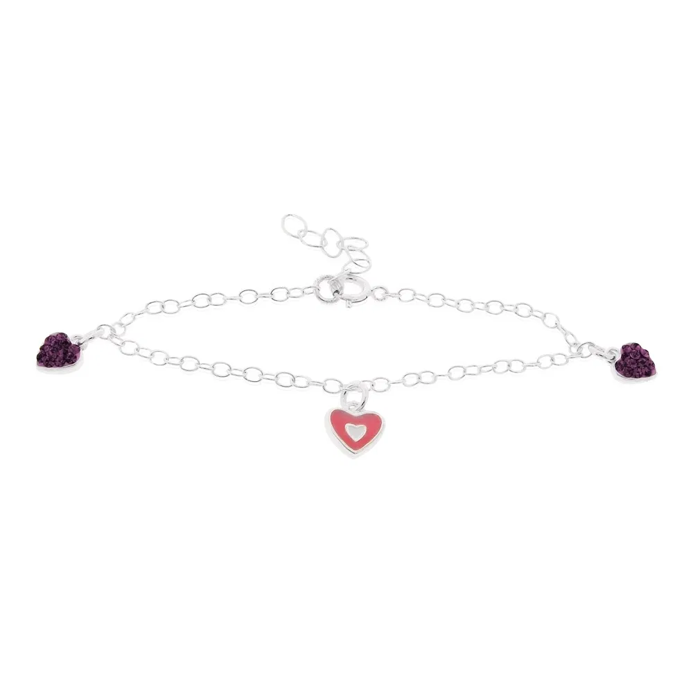 Sterling Silver Purple Crystal & Pink Enamel Herzen Baby Armband
