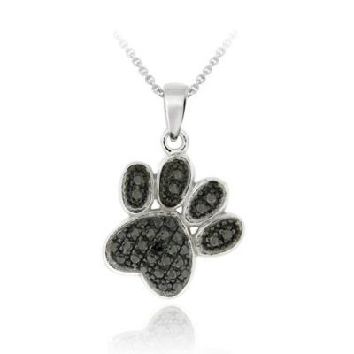 Sterling Silber Schwarz Diamant Akzent Paw Druck Anhänger