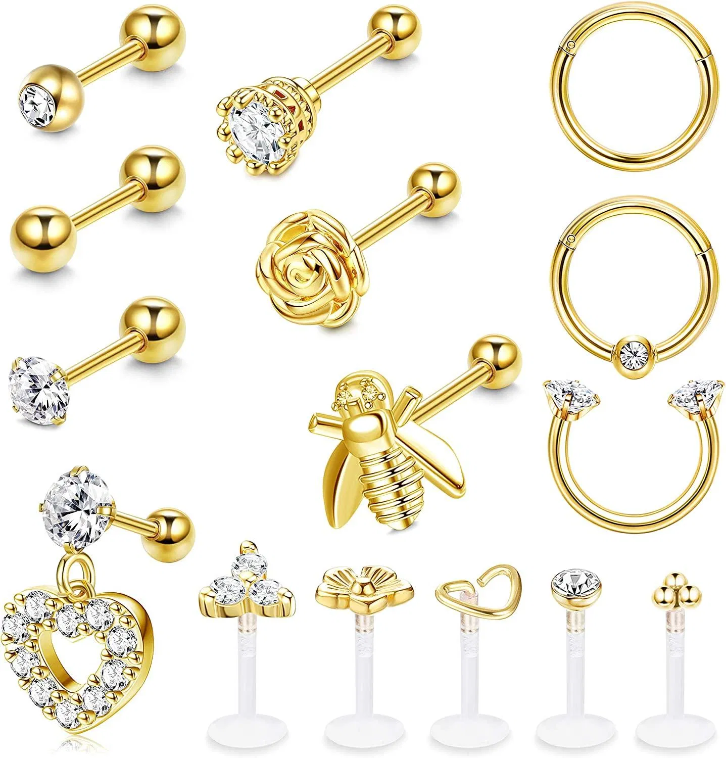 15pcs Tragus Ohrringe Ohrknorpel Ohrringe Stud für Frauen Männer Helix Conch Piercing CZ Barbell Stud 16G Ohr Piercing Edel Ohr Studs