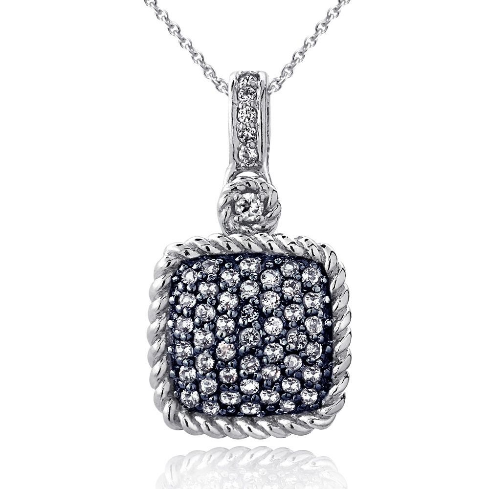 Silberton 1,55ct Blau & Weiß Topaz Quadrat Seil Anhänger Halskette