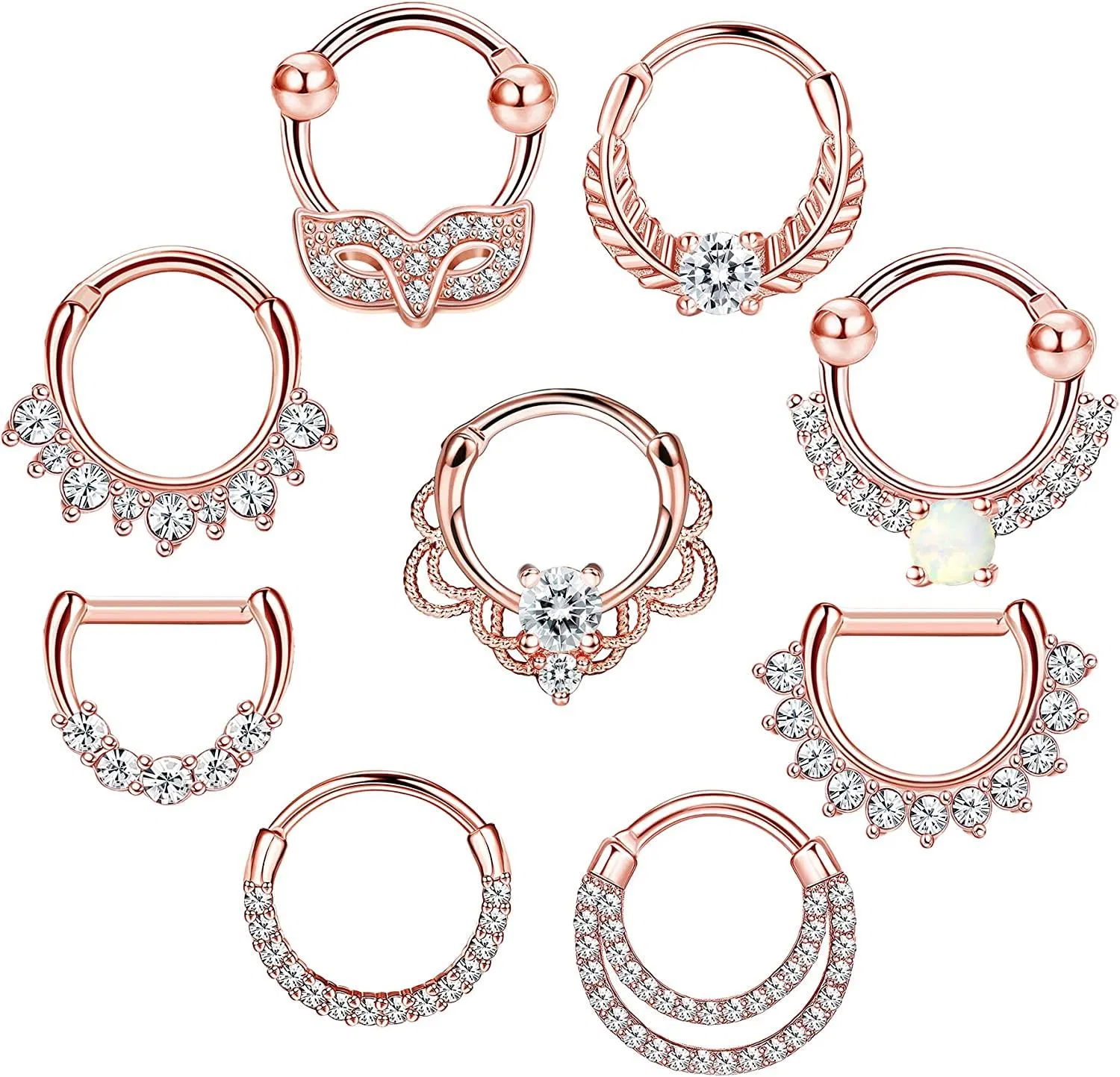 9pcs 16G Edelstahl Septum Piercing Ringe für Frauen Septum Clicker Hoop Ringe CZ Opal Hinge Segment Ring Knorpel Piercing Set 10MM