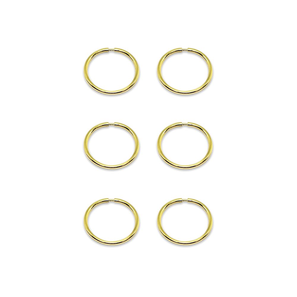 14 Karat Gold kleine endlose 10mm dünne Leichtgewicht Unisex Hoop Ohrringe, Satz von 3 Paaren