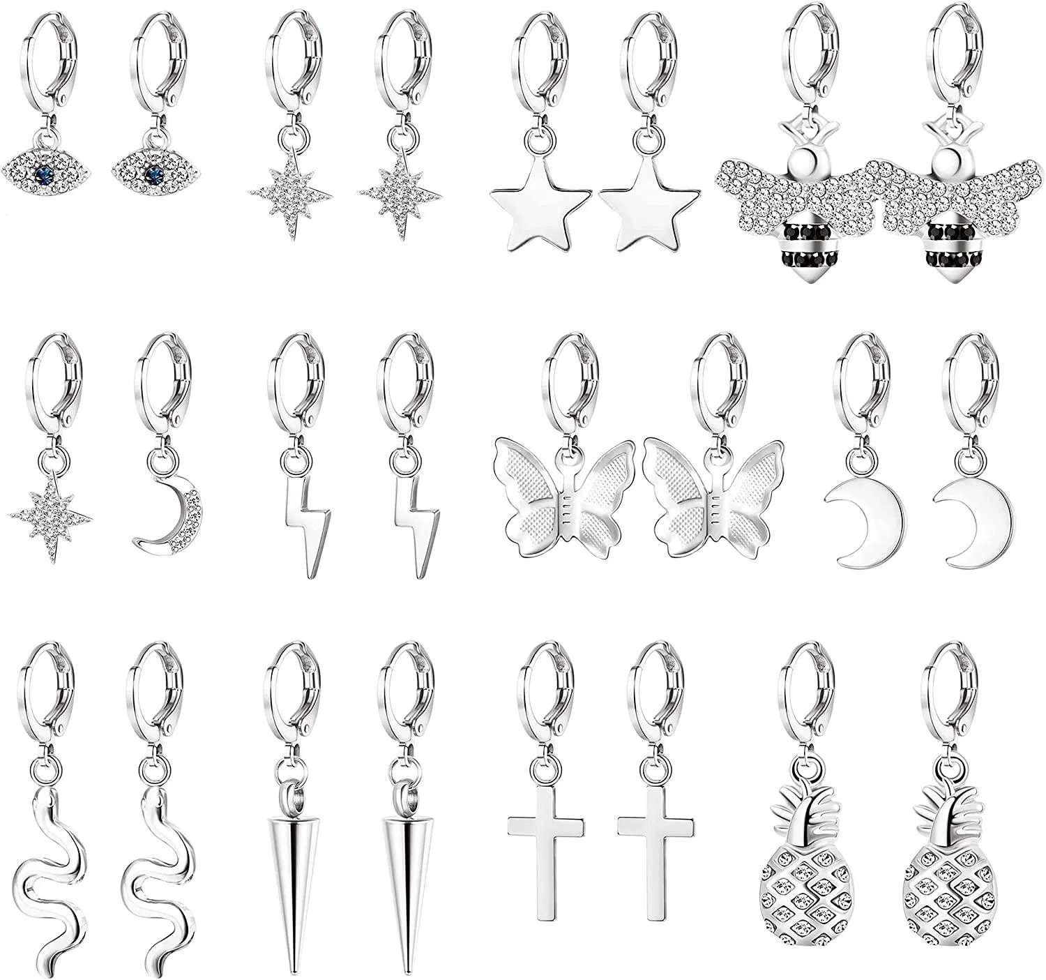 12 Paare Gold Small Hoop Ohrringe Set Mini Hoop Dangle Ohrringe mit Charme Schmetterling Star süße Huggie Hoop Ohrringe Pack für Teen Mädchen Frauen