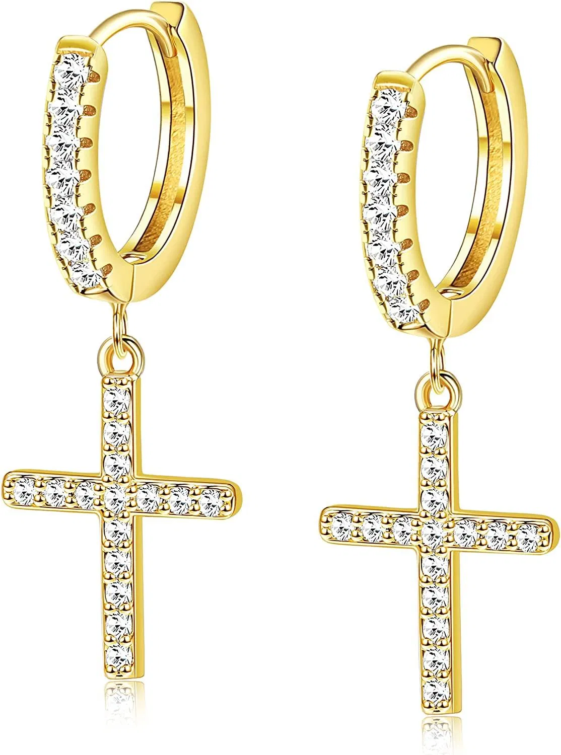 925 Sterling Silber Cross Hoop Ohrringe 18K Weißgold Plated Dangle Ohrringe Pflaster CZ Cross Huggie Drop Ohrringe für Frauen Mädchen