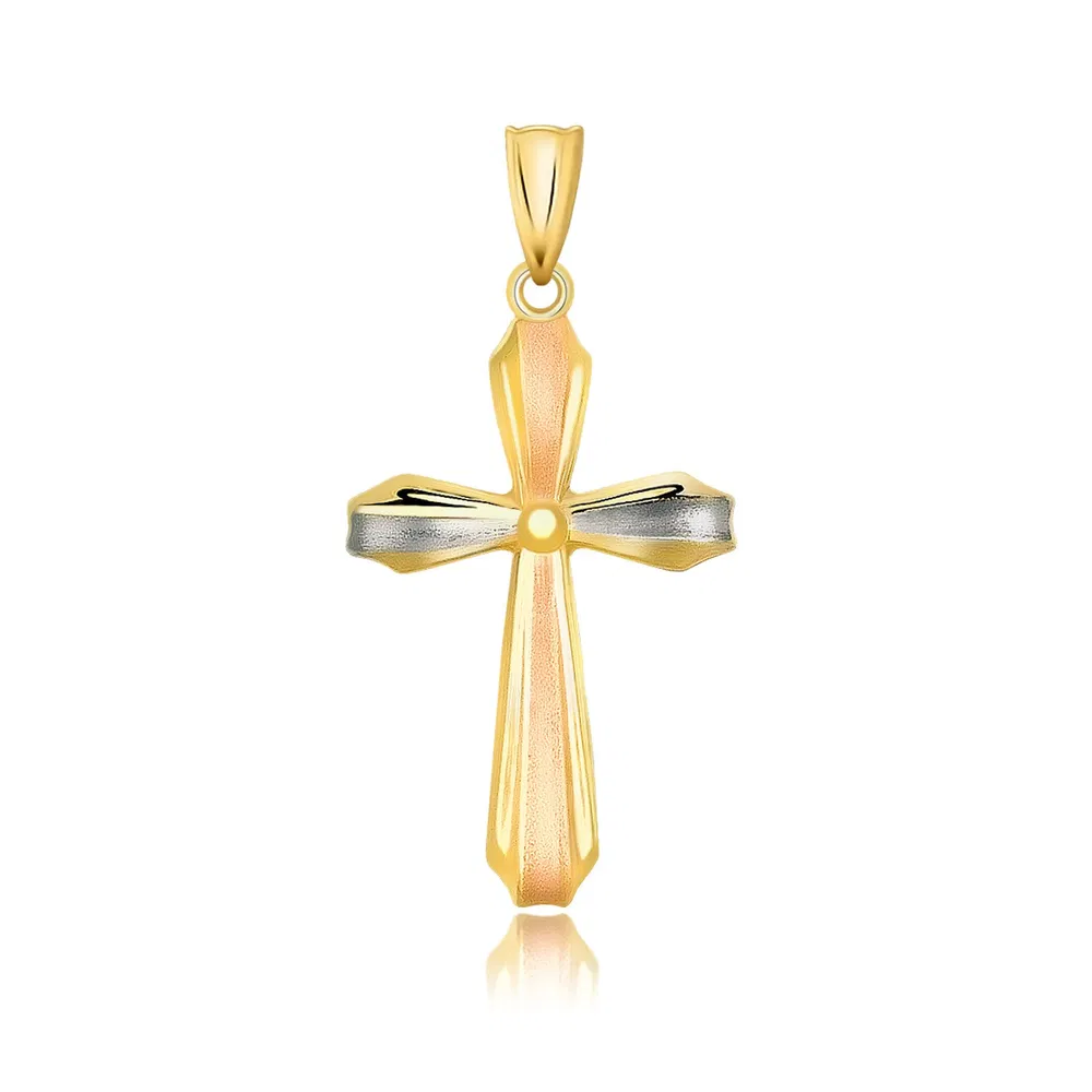 14 Karat Tri Color Gold Cross Motif Anhänger mit Textur Finish