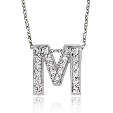 Sterling Silber CZ Letter M Initial Pendant