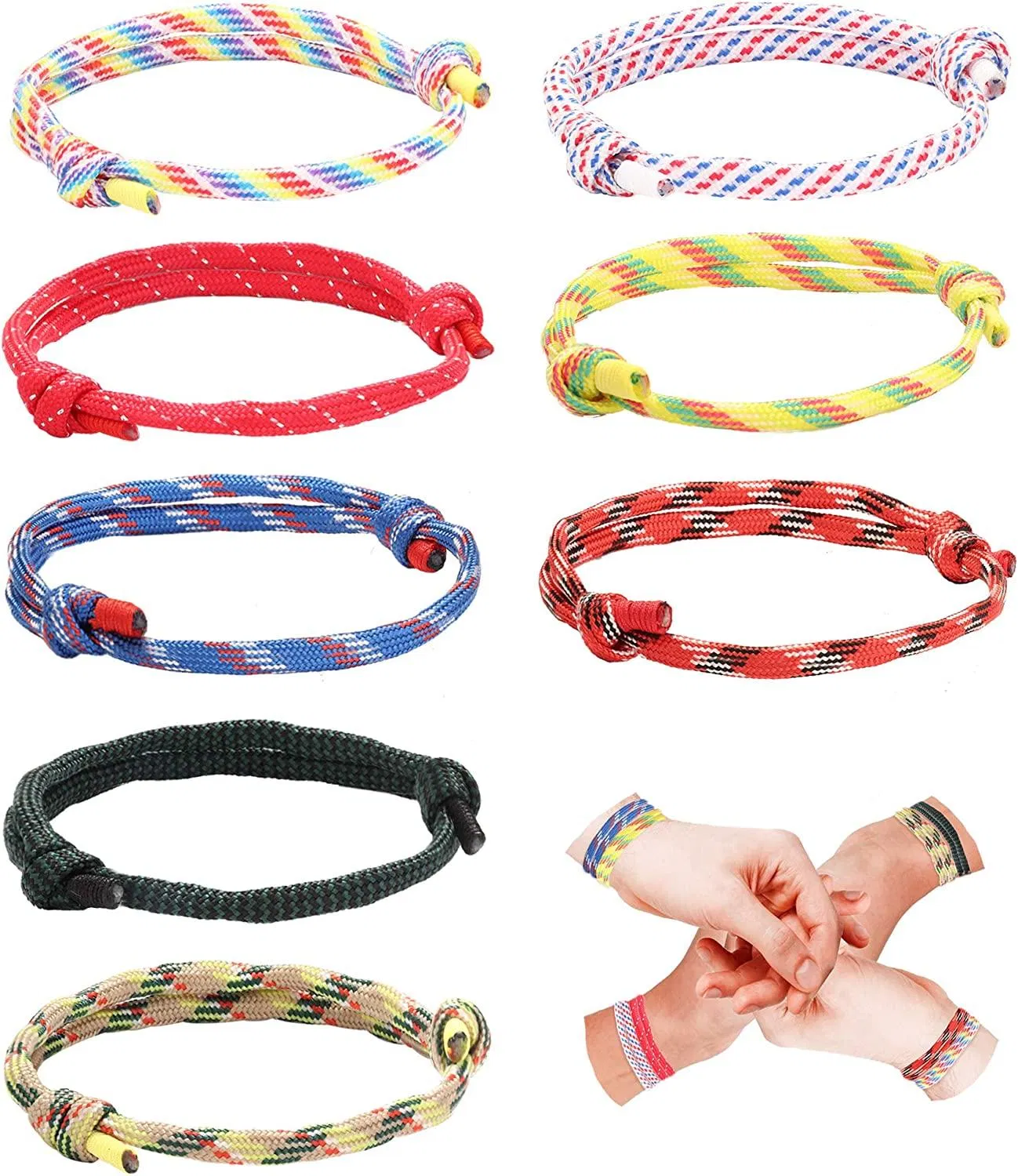 8 Pcs Nautical Nylon Seil Armbänder für Männer Frauen Handgefertigtes geflochtenes Armband Set bunte Saite Viking verstellbare Armbänder