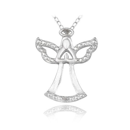 Sterling Silber Diamant Akzent Gebet Engel Halskette