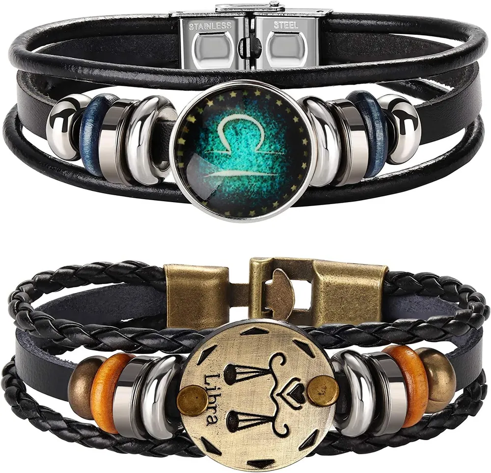 2pcs 12 Zodiac Constellation Armbänder geflochten Leder Armband Retro Handgewebe Punk Kette Manschette