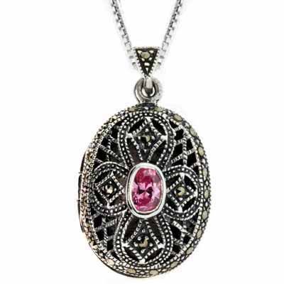 Sterling Silber Pink CZ & Marcasite Cross Vintage Anhänger