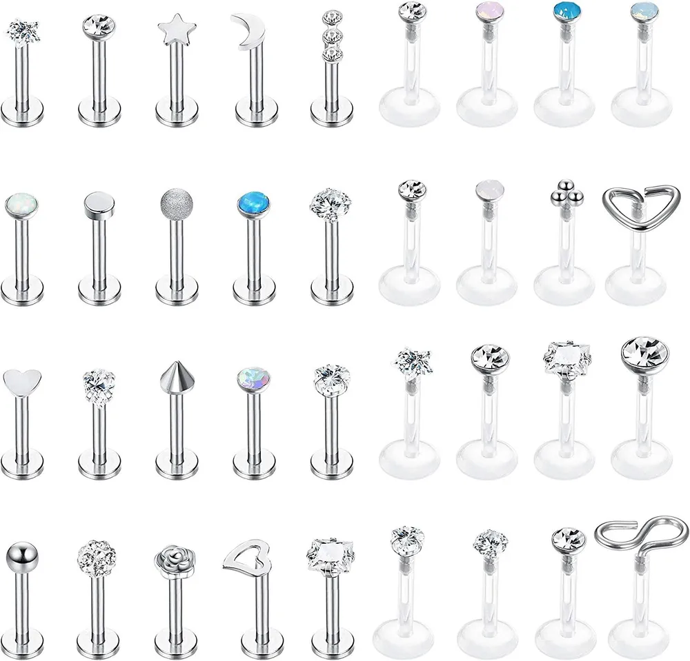 36 Stücke Nasenstabel Knorpel Helix Tragus Conch Ohrringe Lippentabel Monroe Medusa Piercing Retainer 16g Piercing Jewelry Set für Frauen Männer