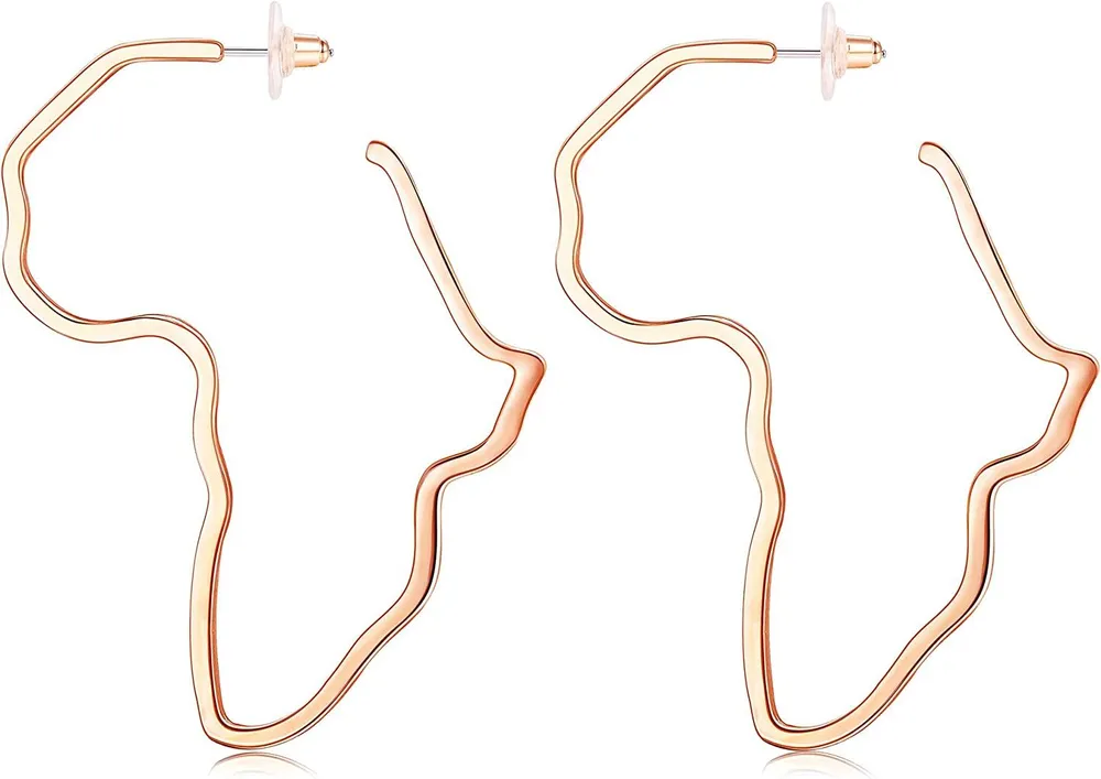 2 Stück Edelstahl afrikanische Karte Ohrringe Ethnischer Stil Dangle Ohrringe Mode Afrika Drop Hoop Ohrringe für Frauen