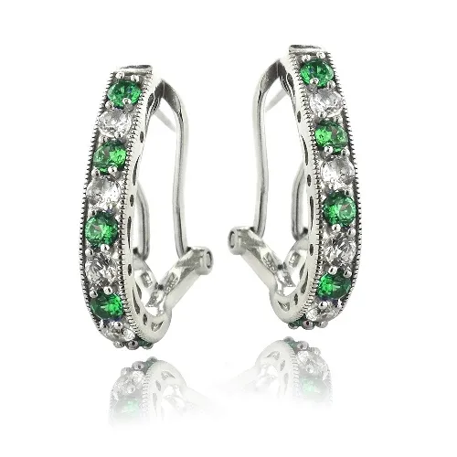 Sterling Silber 2,25ct geschaffen Smaragd & weiß Saphir Oval Clutchless Ohrringe