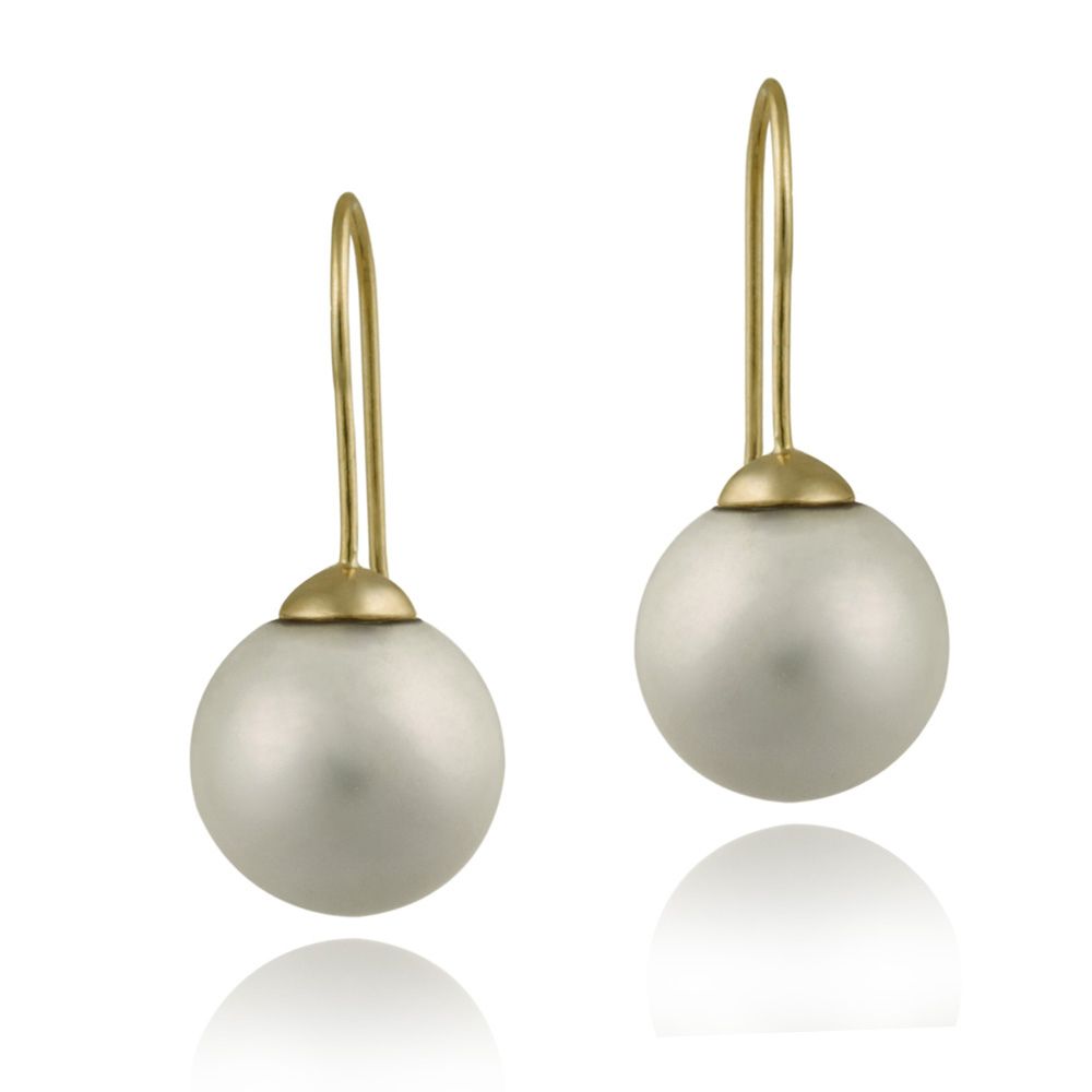 18K Gold über Sterling Silber 14mm White Shell Pearl Drop Ohrringe