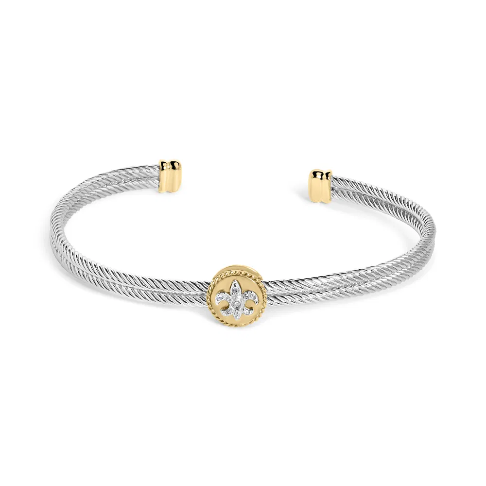 18K Gelbgold Plated .925 Sterling Silber Diamant Akzent und Fleur Di Lis Medallion Armband (I-J Farbe, SI1 - SI2 Klarheit) - 7,25 Zoll